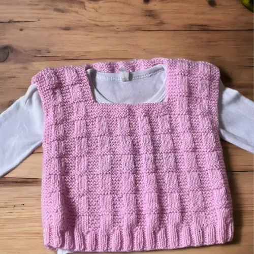 Colete de Lã para Bebê - 6 a 9 Meses na Cor Rosa Bebê