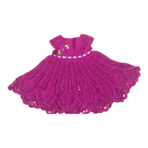Vestido de Crochê para Bebê Rosa Choque - de 3 a 6 Meses