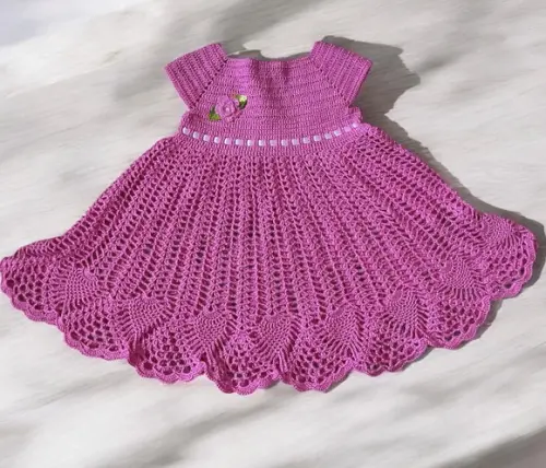 Vestido de crochê para bebê na cor Rosa Balé