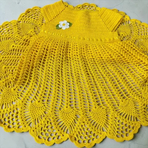 Vestido de Crochê para Bebê Amarelo Canário