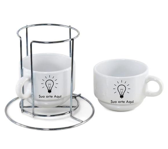 Kit com 2 Xícaras Personalizadas 150ml Cerâmica com Suporte
