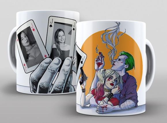 Caneca Porcelana Arlequina e Coringa com Foto