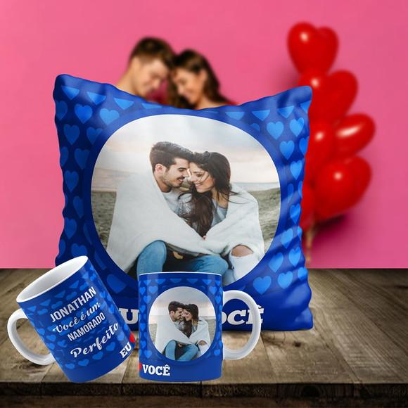 Kit Dia dos Namorados Almofada e Caneca Personalizada