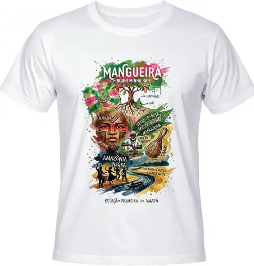 Camiseta Carnaval Mangueira 2026 Finquei Minha Raiz Amazônia