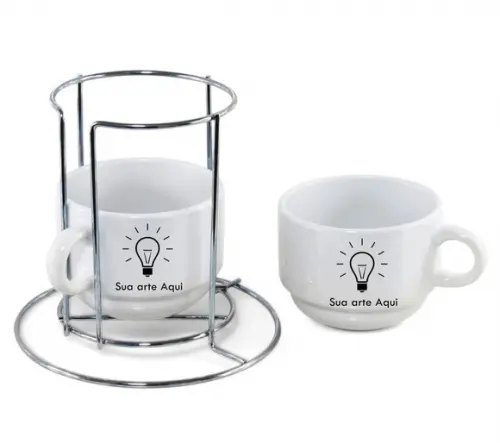Kit com 2 Xícaras Personalizadas 150ml Cerâmica com Suporte
