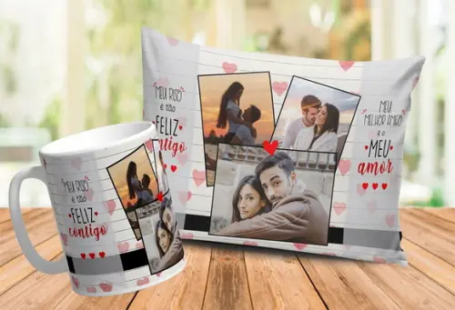 Kit Dia dos Namorados Almofada e Caneca Personalizada