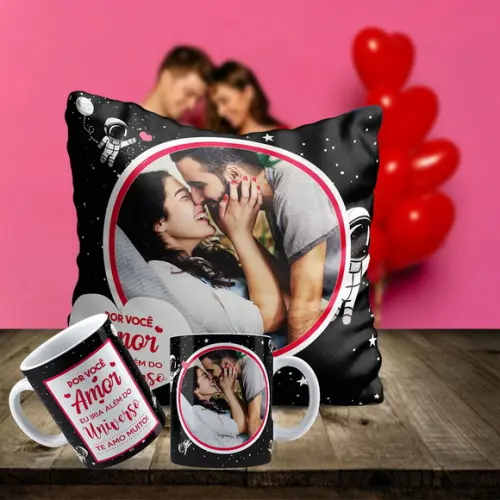 Kit Dia dos Namorados Almofada e Caneca Personalizada