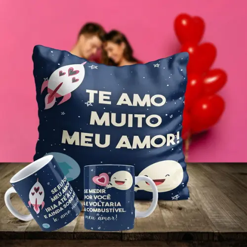 Kit Dia dos Namorados Almofada e Caneca Personalizada