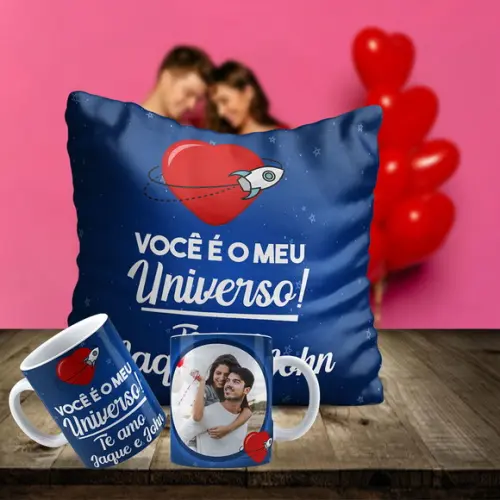 Kit Dia dos Namorados Almofada e Caneca Personalizada