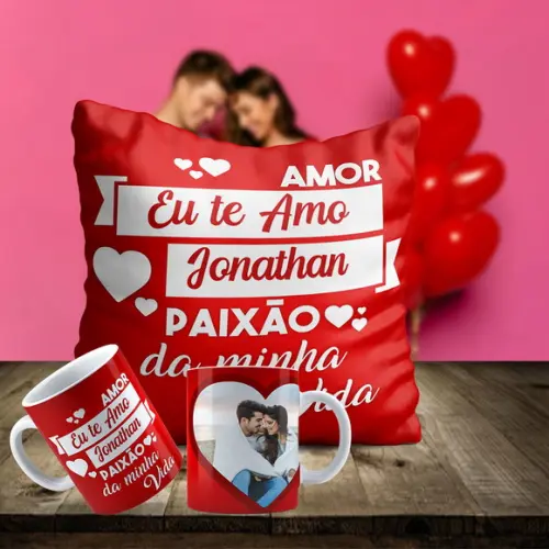 Kit Dia dos Namorados Almofada e Caneca Personalizada