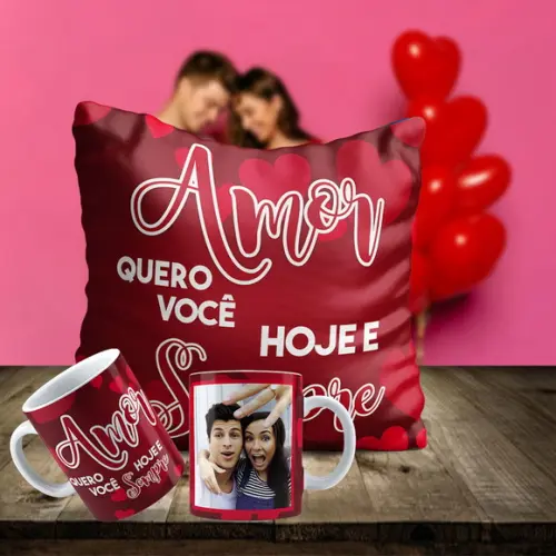 Kit Dia dos Namorados Almofada e Caneca Personalizada