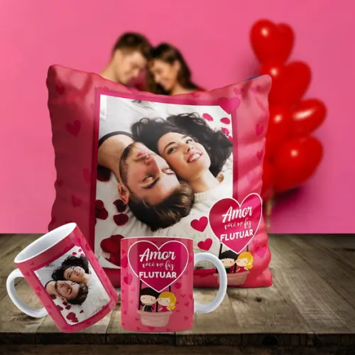 Kit Dia dos Namorados Almofada e Caneca Personalizada
