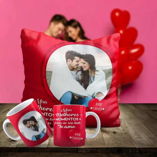 Kit Dia dos Namorados Almofada e Caneca Personalizada