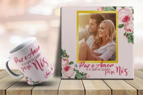 Kit Dia dos Namorados Azulejo e Caneca Personalizada