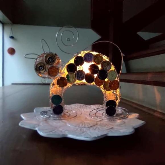 Luminária Gato Miau Upcycling