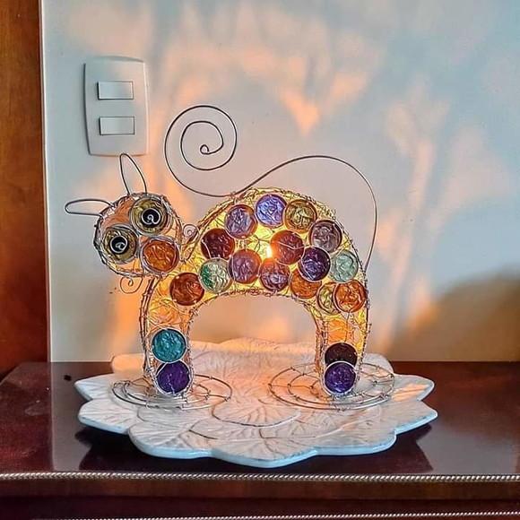 Luminária Gato Miau Upcycling