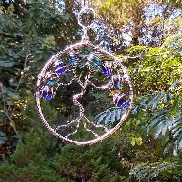 Suncatcher Árvore da Vida Pequeno em Tons de Azul