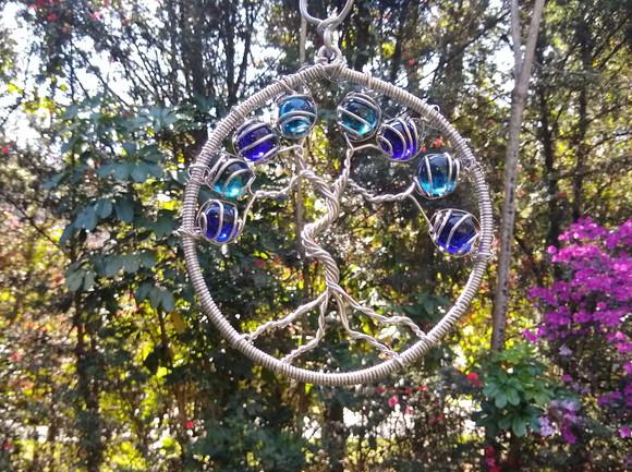 Suncatcher Árvore da Vida Pequeno em Tons de Azul