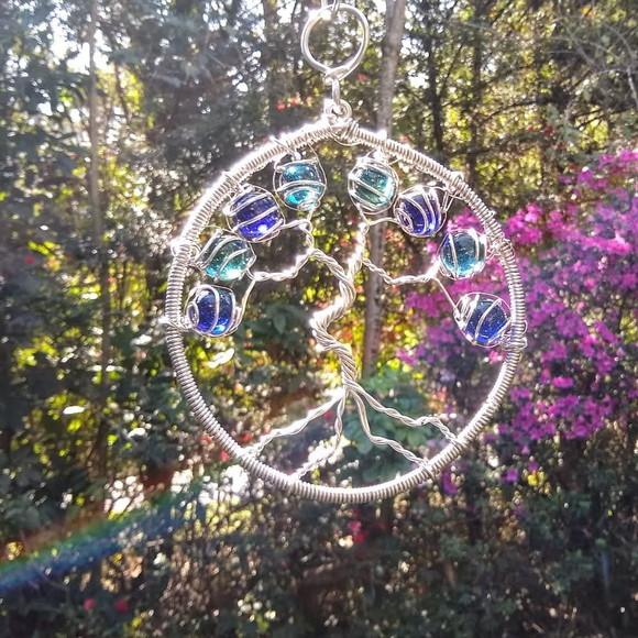 Suncatcher Árvore da Vida Pequeno em Tons de Azul