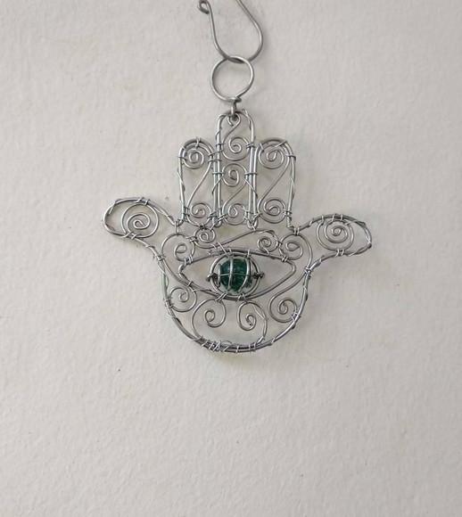 Suncatcher Hamsá/ Mão de Fátima Pequeno Verde Água