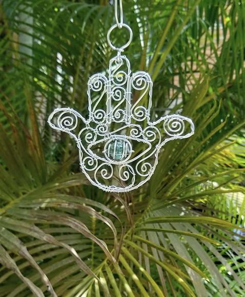 Suncatcher Hamsá/ Mão de Fátima Pequeno Verde Água