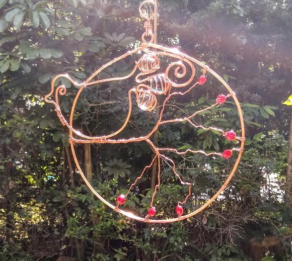 Suncatcher Pássaro Círculo Grande em cobre