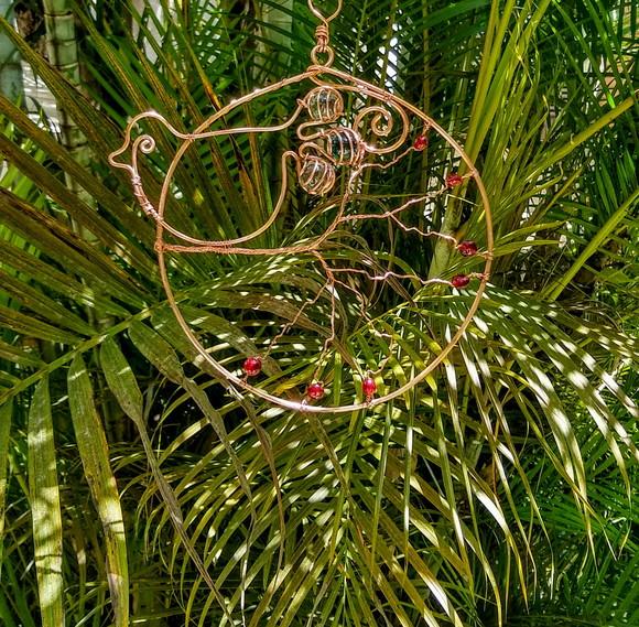 Suncatcher Pássaro Círculo Grande em cobre