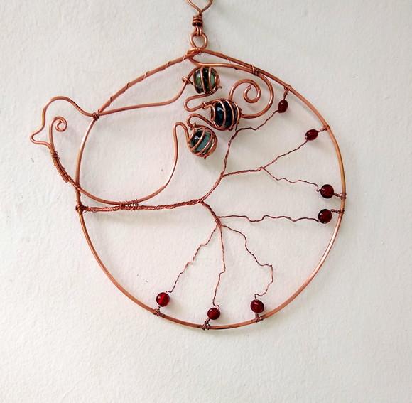 Suncatcher Pássaro Círculo Grande em cobre