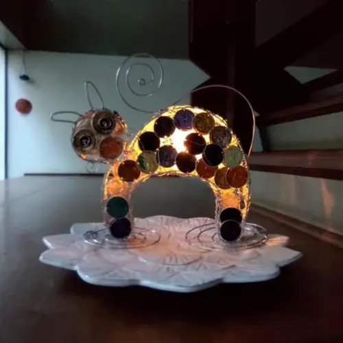 Luminária Gato Miau Upcycling