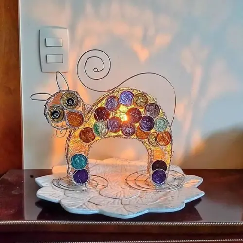 Luminária Gato Miau Upcycling