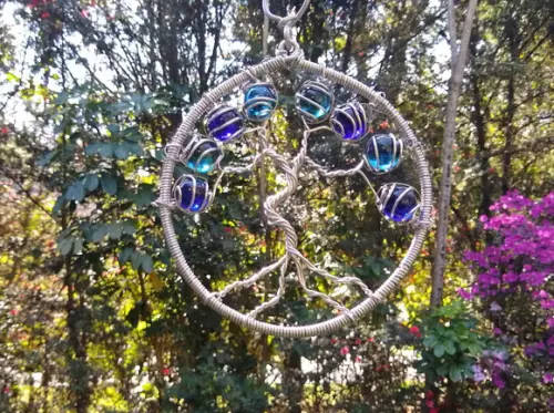 Suncatcher Árvore da Vida Pequeno em Tons de Azul