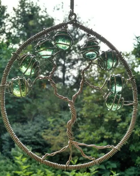 Suncatcher Árvore da Vida em tons de verde