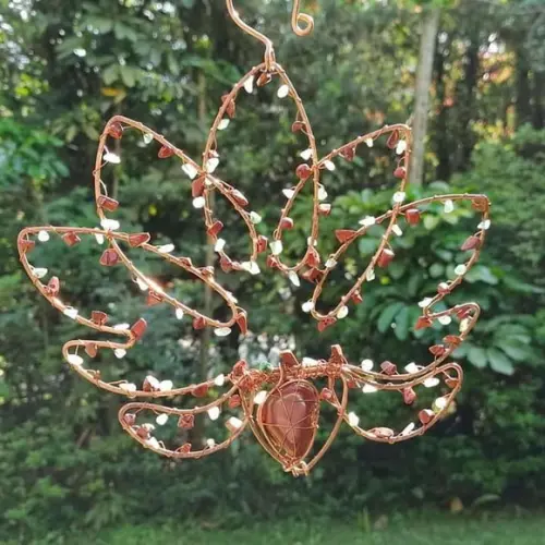 Suncatcher Flor de Lótus em Cobre e Pedras Naturais