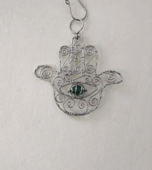 Suncatcher Hamsá/ Mão de Fátima Pequeno Verde Água