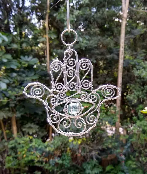 Suncatcher Hamsá/ Mão de Fátima Pequeno Verde Água