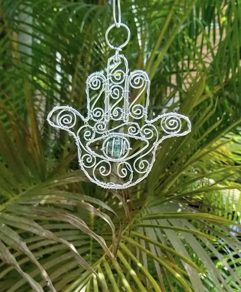 Suncatcher Hamsá/ Mão de Fátima Pequeno Verde Água