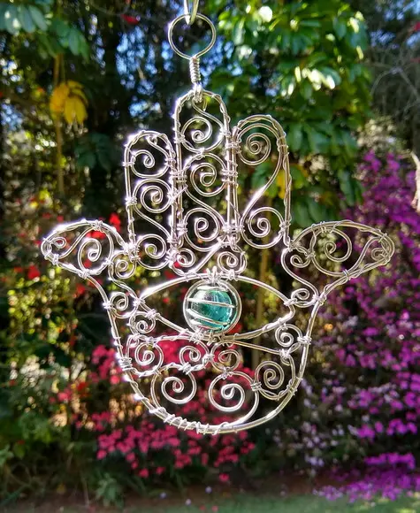 Suncatcher Hamsá/ Mão de Fátima Verde Água