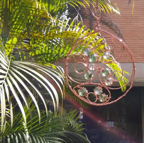 Suncatcher Mandala 1 em cobre e tons de verde
