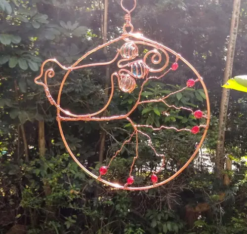 Suncatcher Pássaro Círculo Grande em cobre