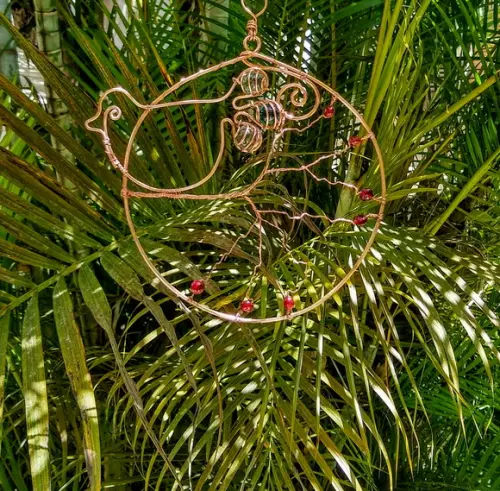 Suncatcher Pássaro Círculo Grande em cobre