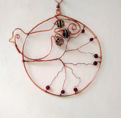 Suncatcher Pássaro Círculo Grande em cobre