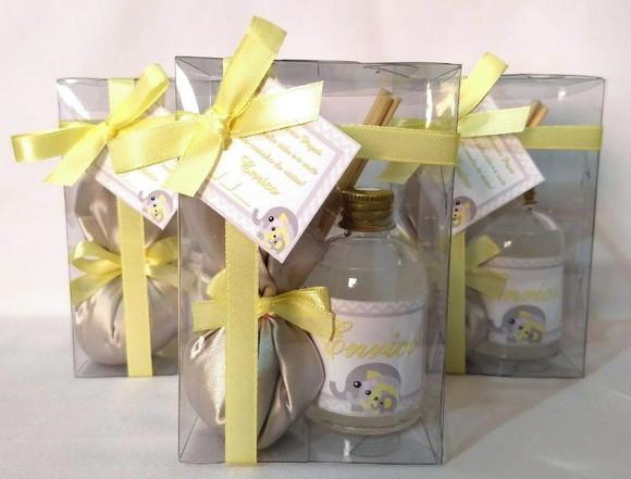 Kit Aromatizador + Sache Lembrancinha Nascimento Elefantinho