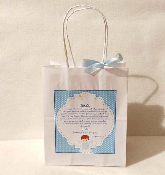 Lembrancinha para os Dindos Sacolinha Personalizada e Toalha