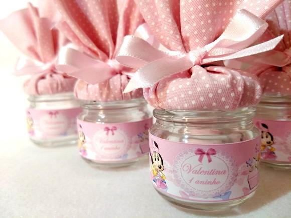 Potinho de Guloseimas Lembrancinha de Aniversário Minie Rosa