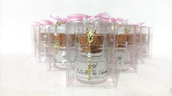 Vela com Mini Terço Lembrancinha Batizado