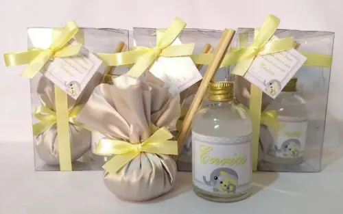 Kit Aromatizador + Sache Lembrancinha Nascimento Elefantinho