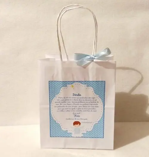 Lembrancinha para os Dindos Sacolinha Personalizada e Toalha