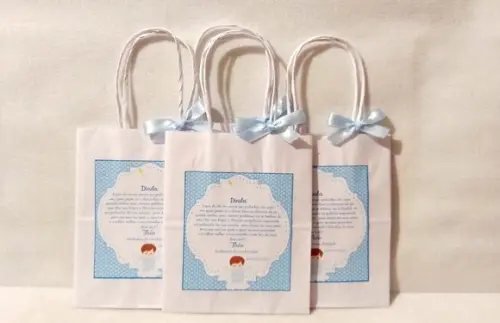 Lembrancinha para os Dindos Sacolinha Personalizada e Toalha