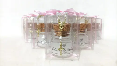Vela com Mini Terço Lembrancinha Batizado