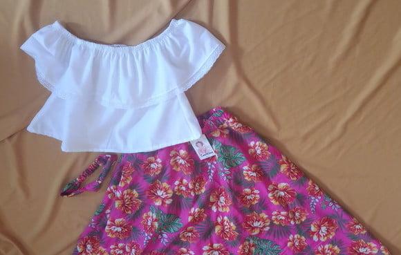 Saia Meio Gode Chita Infantil (com Elastico)+ Bata Ciganinha